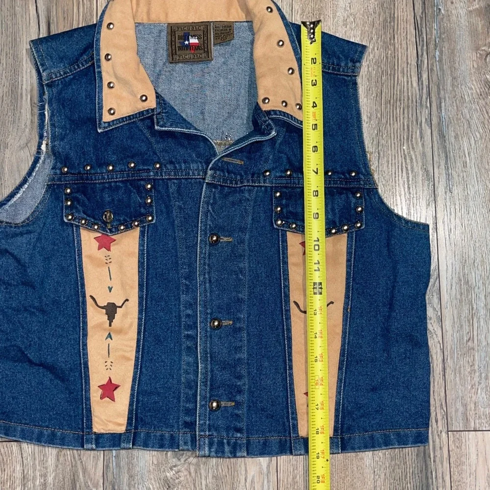 Republic Dont Mess With Texas Vintage Denim Vest Cowgirl Studded Western Large - Picture 8 of 8